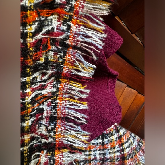 Fringed Blanket Scarf Shades of Burnt Orange Black Maroon Red Blue Cream Yellow - Picture 6 of 7